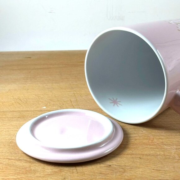 Davids Tea Pink Ceramic Tall Mug & Lid Pink Starry Tree - Picture 3 of 7